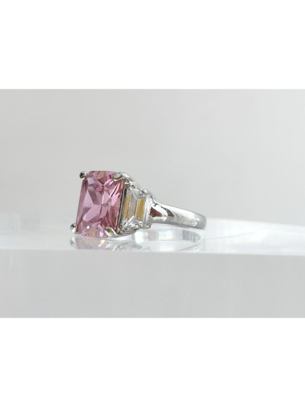 Pink Topaz & CZ Accented Gemstone Sterling Silver 925 Vintage Ring - sz 8.5 - Picture 7 of 15